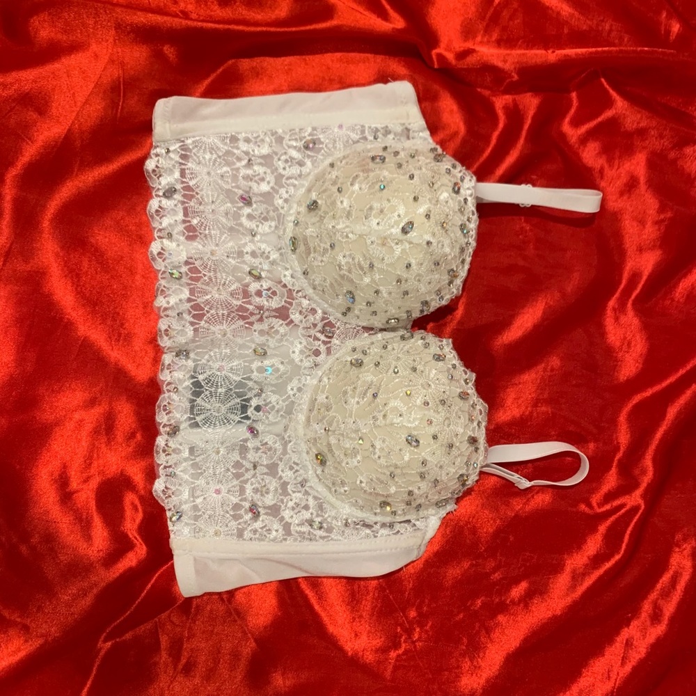 Crop bustier top embellished with stones